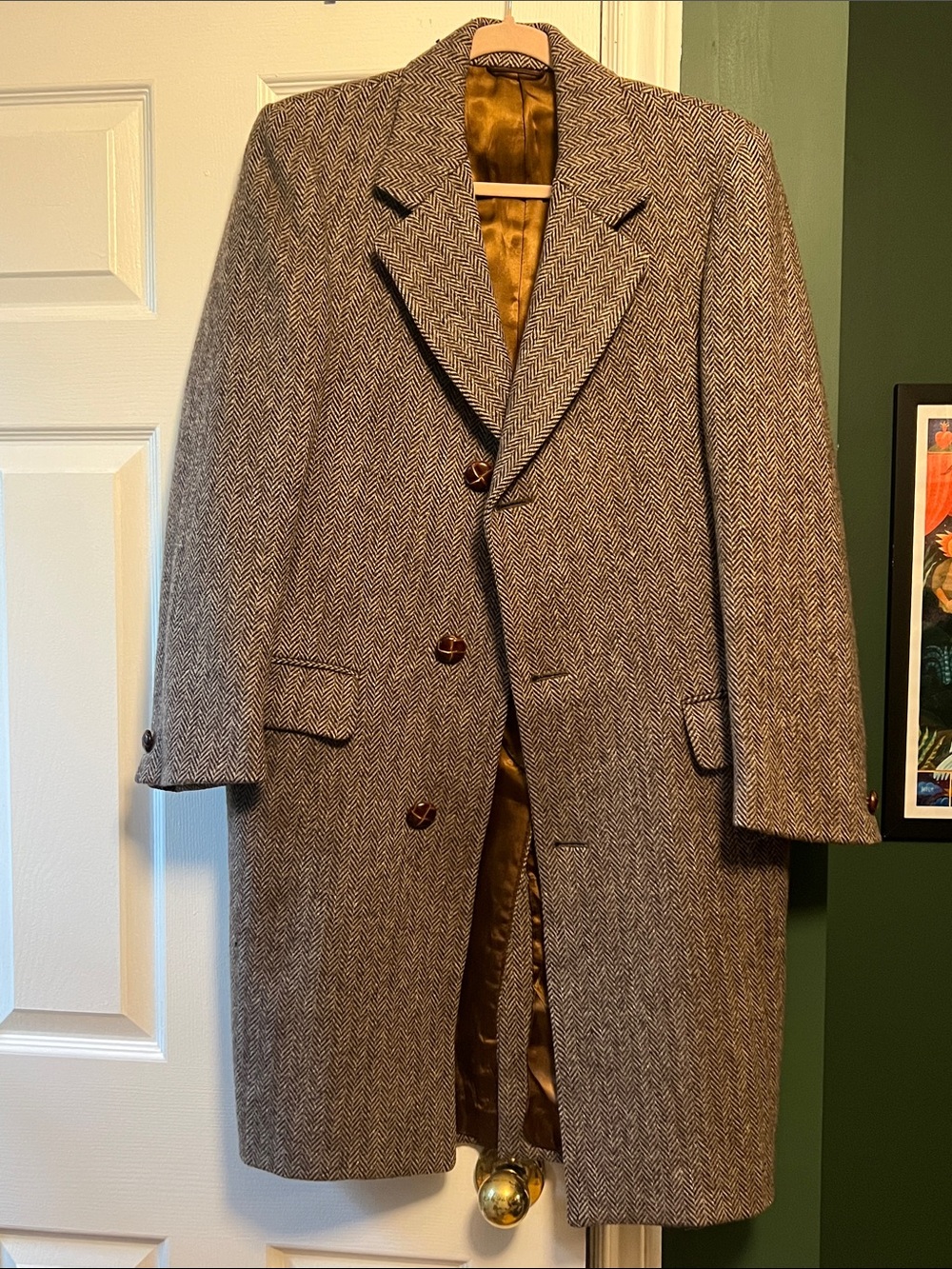 Women’s Herringbone vintage pure Wool Overcoat - brown